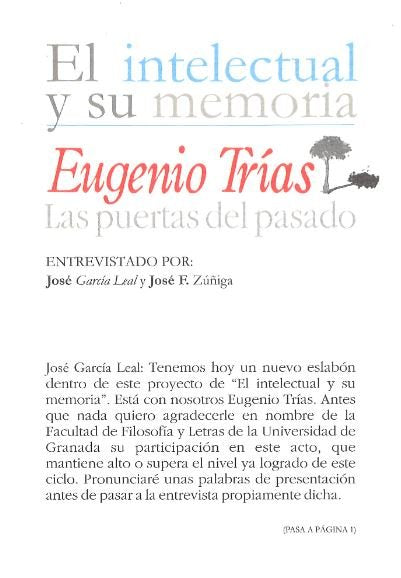 Eugenio Tr¡as. Las puertas del pasado, de TRIAS, E | portada del libro