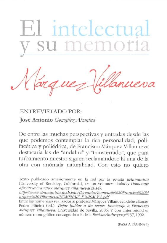 Márquez Villanueva, de MARQUEZ VILLANUEVA | portada del libro