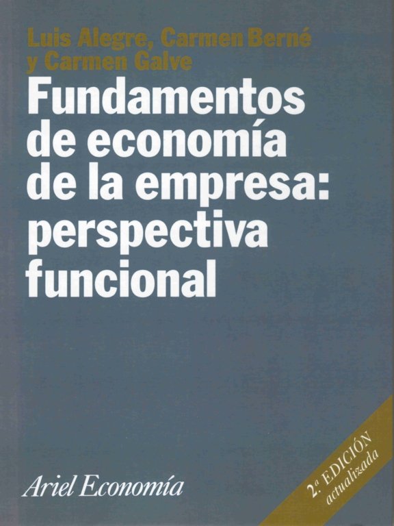 Fundamentos de economía de la empresa: perspectiva funcional, de Alegre Saz | portada del libro