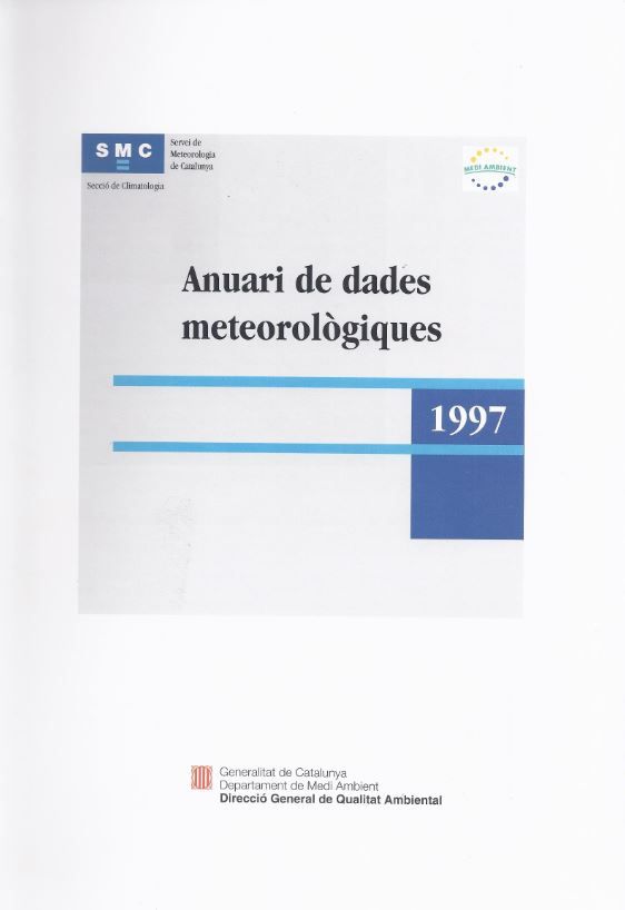 ANUARI DE DADES METEOROLOGIQUES, 1997, de CUNILLERA I GRAÑO, JORDI | portada del libro