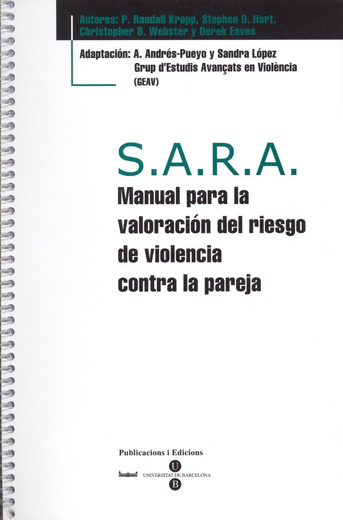 S.A.R.A. Manual para la valoración del riesgo de violencia contra la pareja + Bloc protocolos de 25, de López Ferré | portada