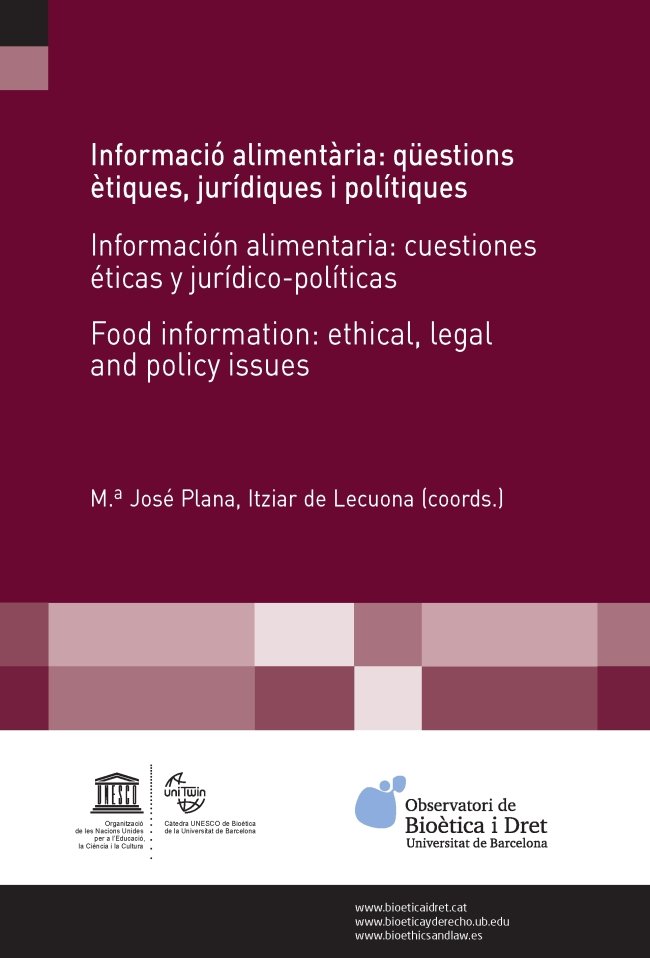 Informació alimentària: qüestions ètiques, jurídiques i polítiques, de Varios autores | portada del libro