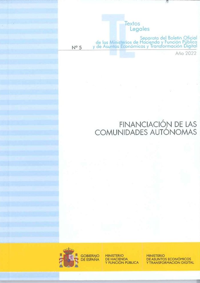 FINANCIACION DE LAS COMUNIDADES AUTONOMAS 2022 5 AÑO 2022 | portada del libro