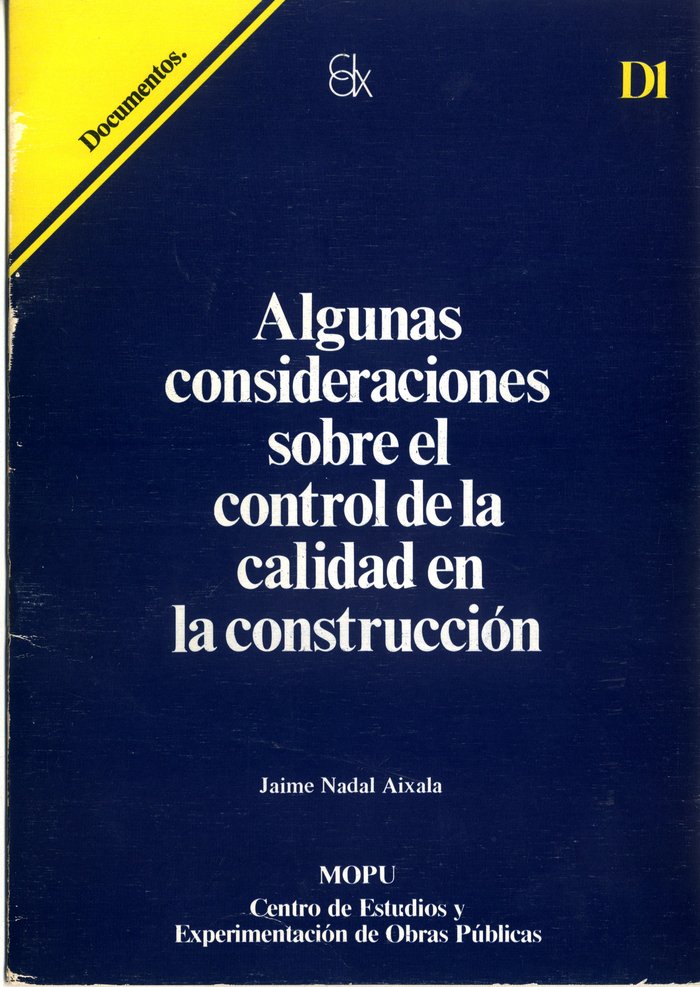 ALGUNAS CONSIDERACIONES SOBRE EL CONTROL DE LA CALIDAD EN LA, de NADAL AIXALA | portada del libro
