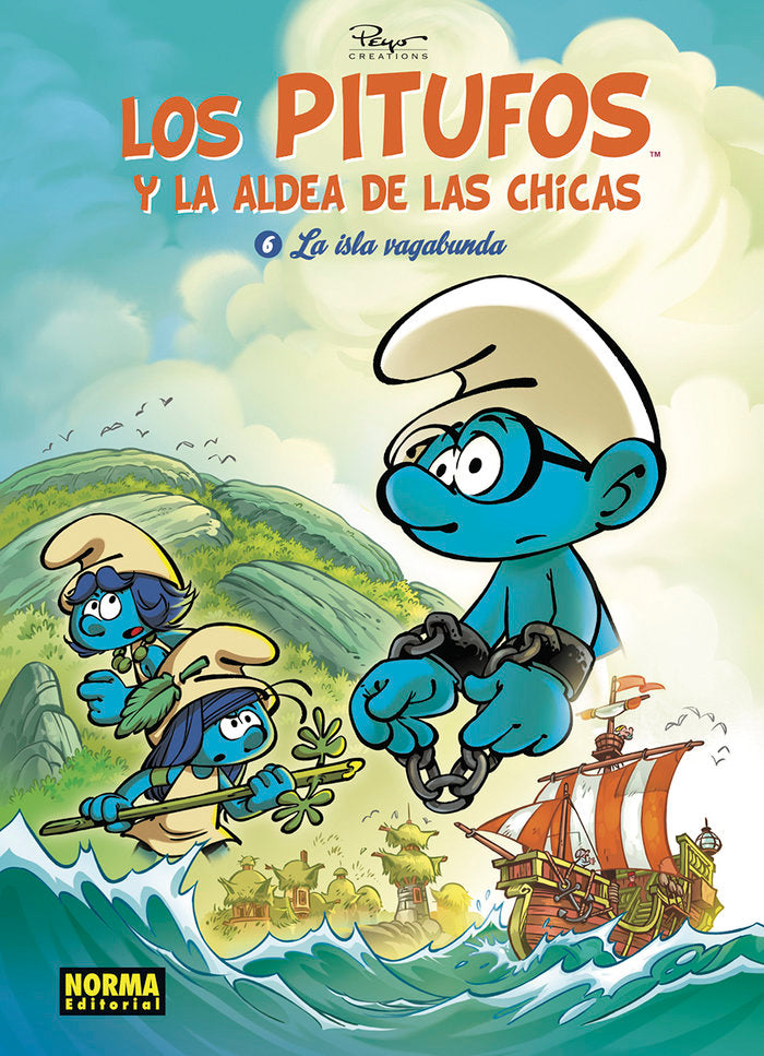 LOS PITUFOS Y LA ALDEA DE LAS CHICAS 6. LA ISLA VAGABUNDA, de PEYO CREATIONS | portada del libro