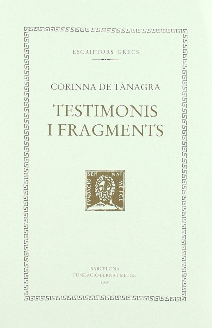 Testimonis i fragments, de Corinna de Tànagra | portada del libro