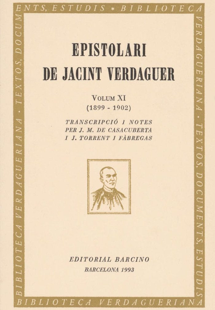 EPISTOLARI DE JACINT VERDAGUER VOLUM XI 1899-1902 | portada del libro