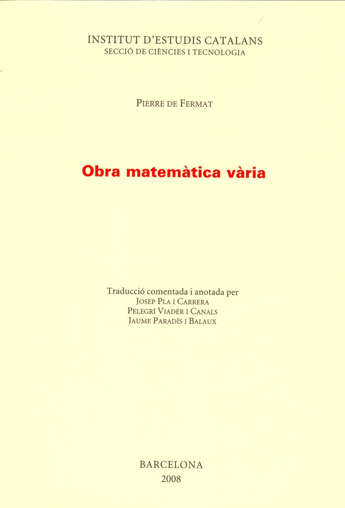 Obra matemàtica vària, de Fermat, Pierre de | portada del libro