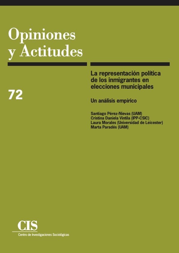 La representación política de los inmigrantes en elecciones municipales, de Pérez-Nievas Montiel | portada del libro