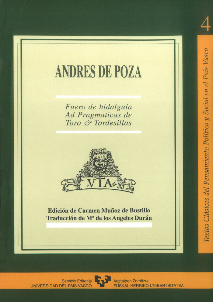 Fuero de hidalguía "Ad pragmaticas" de Toro & Tordesillas, de Poza, Andrés de | portada del libro