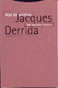 MAL DE ARCHIVO, de DERRIDA | portada del libro