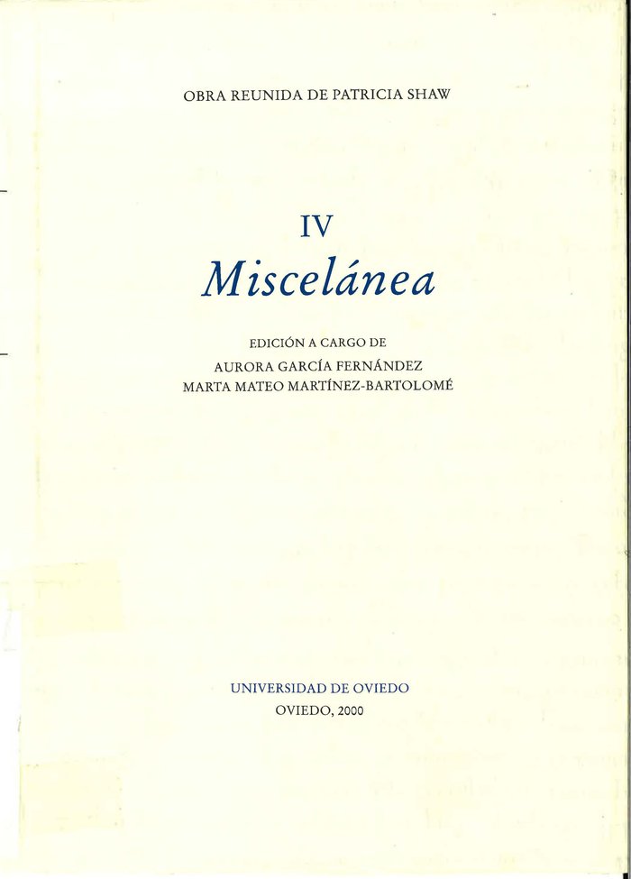 Volumen IV. Miscelánea, de Shaw | portada del libro
