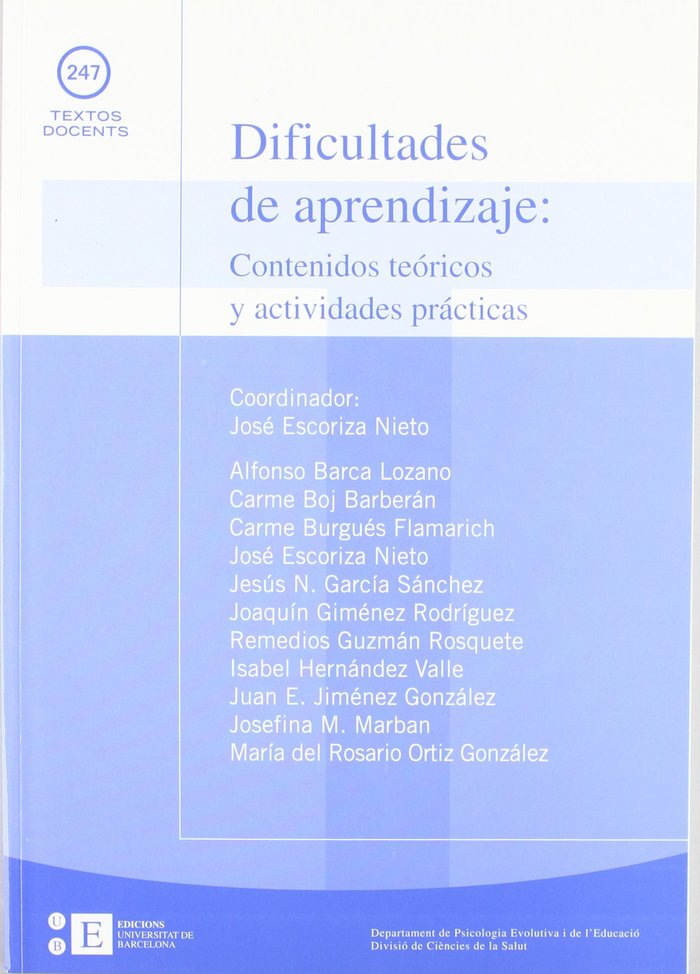 Dificultades de aprendizaje: Contenidos teóricos y actividades prácticas, de Escoriza Nieto | portada del libro