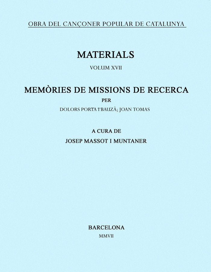 Memòries de missions de recerca. Volum XVII, de Massot i Muntaner, Josep | portada del libro