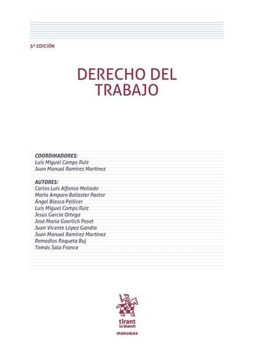 Derecho del Trabajo 5ª Edición 2016, de ALFONSO MELLADO | portada del libro