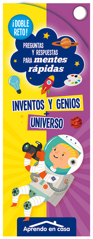 APRENDO EN CASA DOBLE RETO - INVENTOS Y GENIOS + UNIVERSO | portada del libro