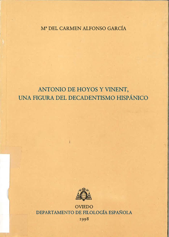 Antonio de Hoyos y Vinent, una figura del decadentismo español, de Alfonso García | portada del libro