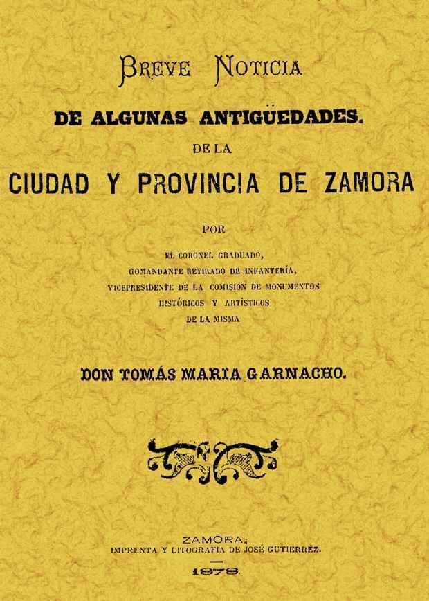 Antigüedades de Zamora, de Garnacho, Tomás María | portada del libro