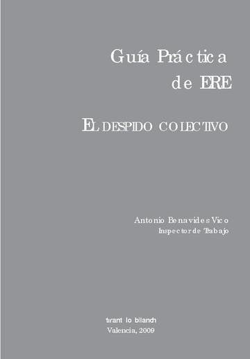 Guía práctica de ERE . El despido colectivo, de Antonio Benavides Vico | portada del libro