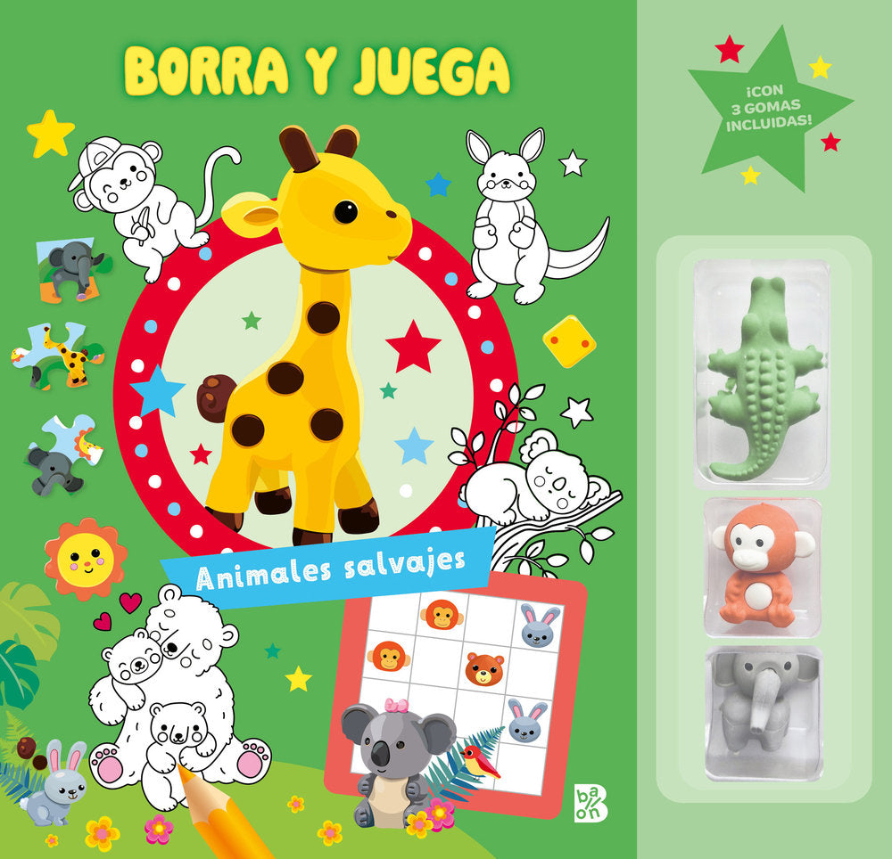 BORRA Y JUEGA ANIMALES SALVAJES, de BALLON | portada del libro