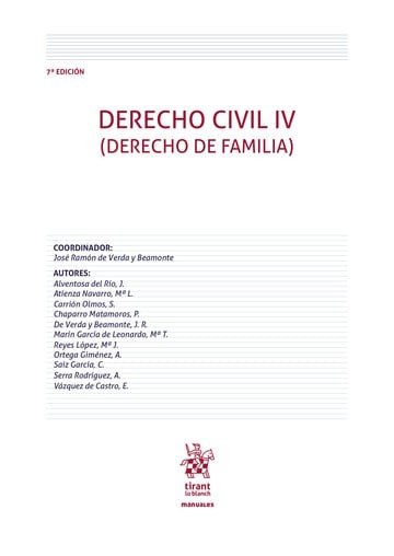 DERECHO CIVIL IV ( DERECHO DE FAMILIA ) 7ª EDICION, de VERDA Y BEAMONTE | portada del libro