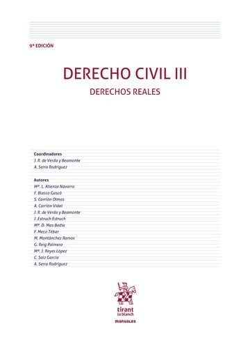 DERECHO CIVIL III ( DERECHOS REALES ) 9º EDICION, de VERDA Y BEAMONTE | portada del libro