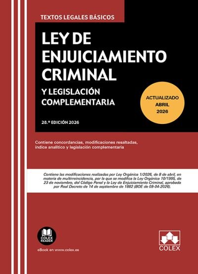 026 LEY ENJUICIAMIENTO CRIMINAL Y LEGISLACION COMPLEMENTARIA, de AA.VV, AA.VV | portada del libro