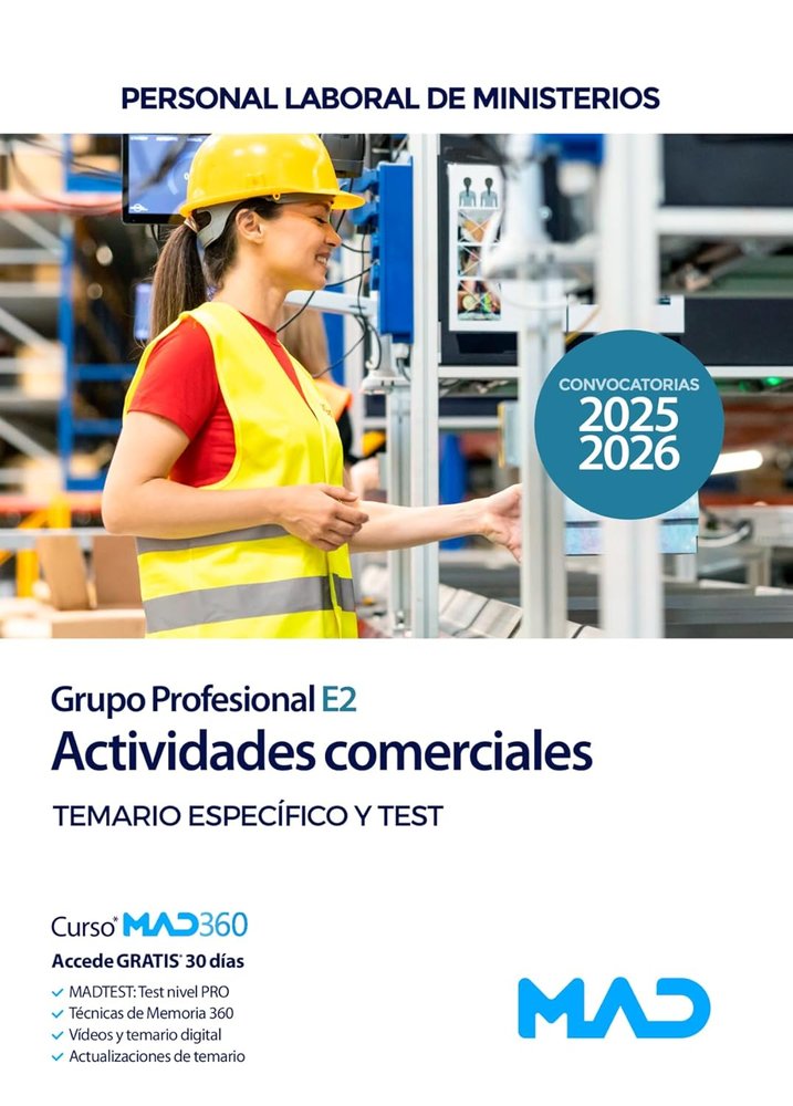 025 (E2) TEMARIO ESPECIFICO/TEST ACTIVIDADES COMERCIALES PERSONAL LABORAL MINIST | portada del libro