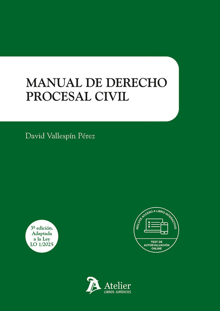 MANUAL DE DERECHO PROCESAL CIVIL 2025 + LIBRO INTERACTIVO, de DAVID VALLESPIN PEREZ | portada del libro