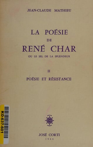 LA POESIE DE RENE CHAR, de MATHIEU JEAN-CL | portada del libro