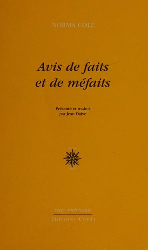 AVIS DE FAITS ET DE MEFAITS, de COLE NORMA | portada del libro