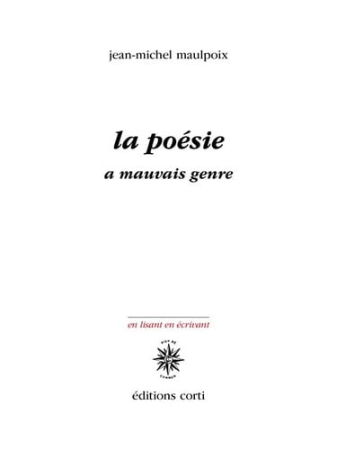 LA POESIE A MAUVAIS GENRE, de MAULPOIX JEAN-M | portada del libro