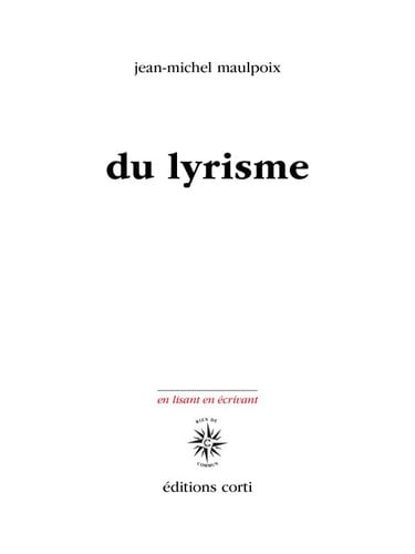 DU LYRISME, de MAULPOIX JEAN-M | portada del libro