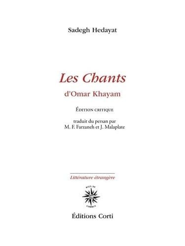 LES CHANTS D OMAR KHAYAM, de HEDAYAT SADEGH | portada del libro