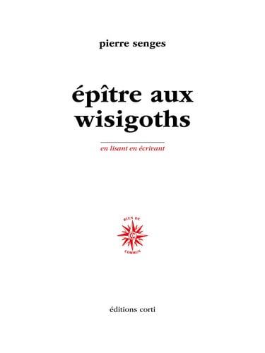EPITRE AUX WISIGOTHS, de SENGES PIERRE | portada del libro