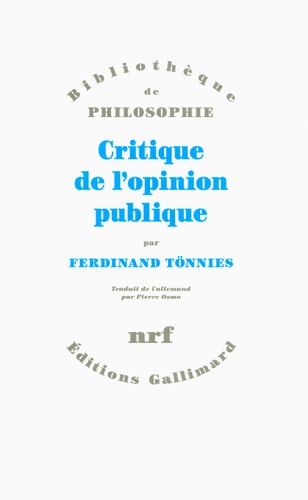 CRITIQUE DE L'OPINION PUBLIQUE, de Ferdinand Tönnies | portada del libro