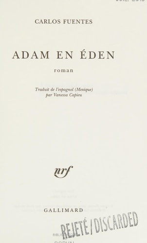 ADAM EN EDEN, de Carlos Fuentes | portada del libro