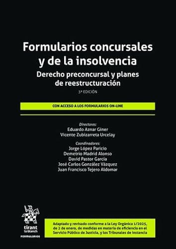 FORMULARIOS CONCURSALES Y DE INSOLVENCIA DERECHO PRECO 3ªED, de AZNAR GINER | portada del libro