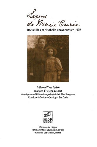 LECONS DE MARIE CURIE, de CURIE MARIE | portada del libro