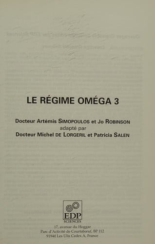 REGIME OMEGA 3 LE, de SIMOPOULOS A | portada del libro