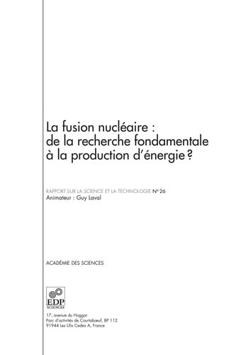 FUSION NUCLEAIRE, de LAVAL G | portada del libro