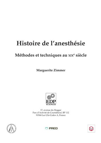 HISTOIRE DE L'ANESTHESIE, de ZIMMER MARGUERI | portada del libro
