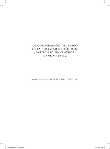 COOPERACION DEL LAICO EN POTESTAD DE REGIMEN PARTICIPACION O, de ALVAREZ DEL CASTILLO | portada del libro