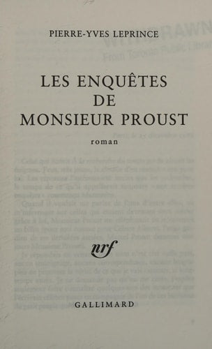LES ENQUETES DE MONSIEUR PROUST, de Pierre-Yves Leprince | portada del libro