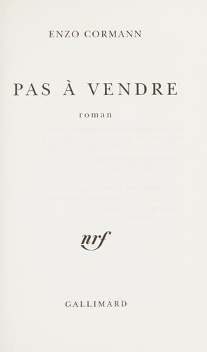 PAS A VENDRE, de Enzo Cormann | portada del libro