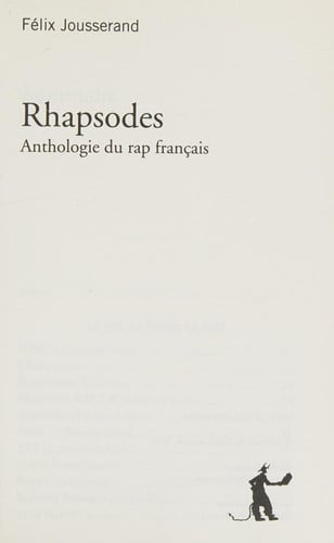 RHAPSODES ANTHOLOGIE DU RAP FRANÇAIS, de JOUSSERAND FELI | portada del libro