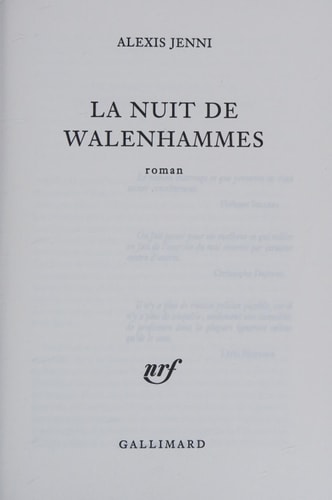 LA NUIT DE WALENHAMMES, de Alexis Jenni | portada del libro