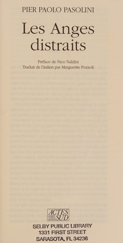LES ANGES DISTRAITS, de Pier Paolo Pasolini | portada del libro