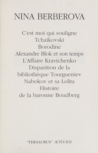 THESAURUS NINA BERBEROVA. ECRITS BIOGRAPHIQUES ET AUTOBIOGRA, de Nina Nikolaevna Berberova | portada del libro
