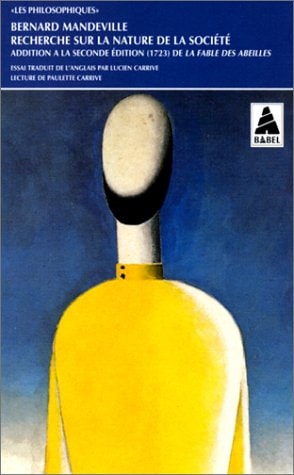 RECHERCHE SUR LA NATURE DE LA SOCIETE, de Bernard Mandeville | portada del libro